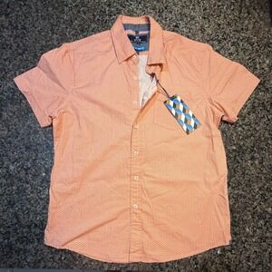 MBX Premium Goods Mens Peached Poplin Button Down Shirt Orange Geometric Medium